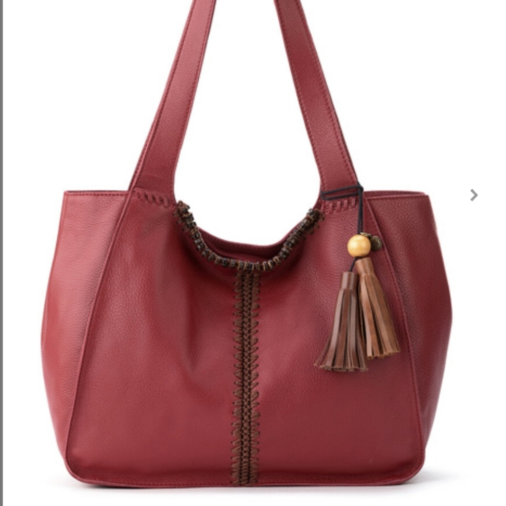 The Sak Huntley Leather Tote Crimson Crochet-Brand New